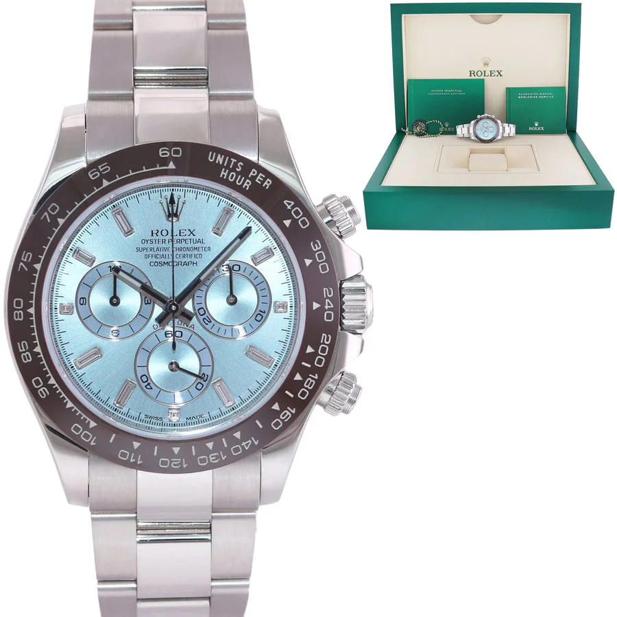 IMG_0002a_fc969cd3-e311-416c-afe5-61d0a9ace382 2022 MINT Rolex Daytona 116506 Platinum Glacier Blue Diamond Baguette Watch Box - Image 1