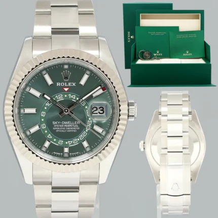 2025 NEW Rolex Sky-Dweller Steel Green Oyster Fluted 42mm 336934 Watch Box