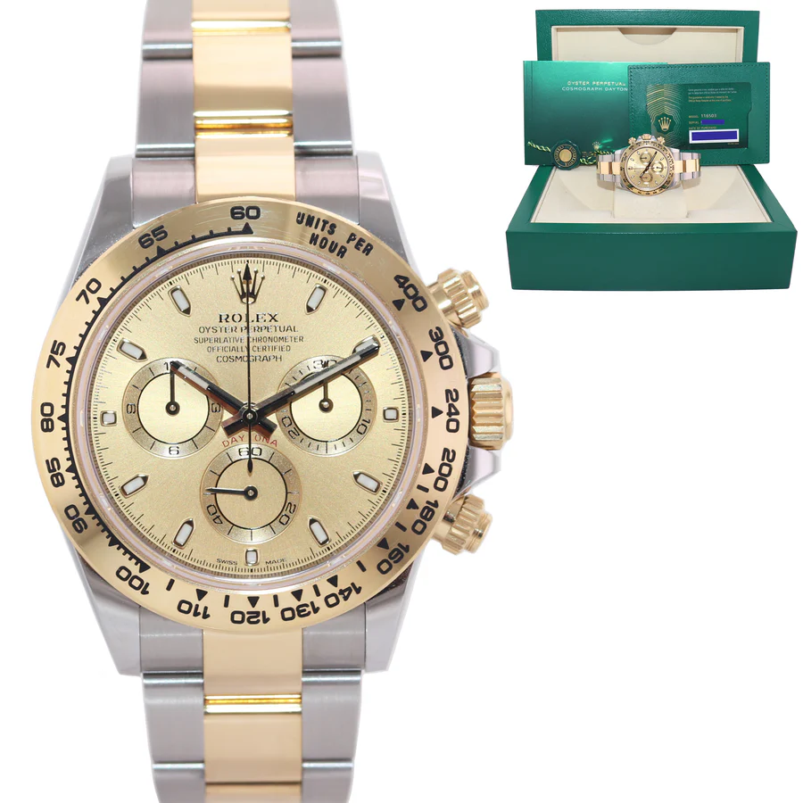 IMG_6889m 2022 NEW PAPERS Rolex Daytona 116503 Champagne Chrono Two Tone Gold Watch Box - Image 1