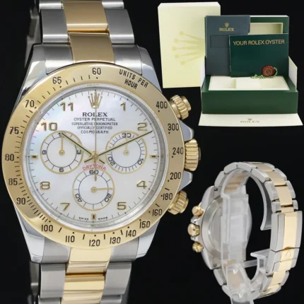 MINT Rolex Daytona 116523 Mother of Pearl 40mm MOP 18k Yellow Gold Two Tone Watch Box