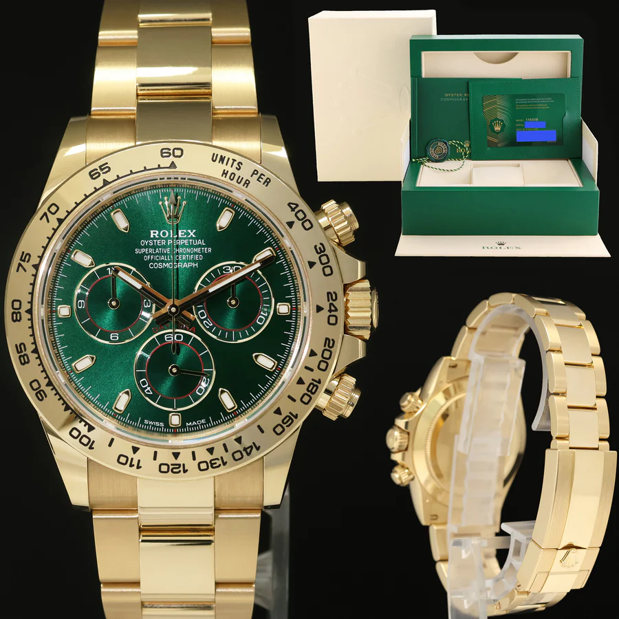 main116508_41deff00-9825-4913-a607-2aabbf62d6cd 2021 NEW PAPERS Rolex Daytona 116508 Green Yellow Gold Chrono John Mayer Watch Box - Image 1